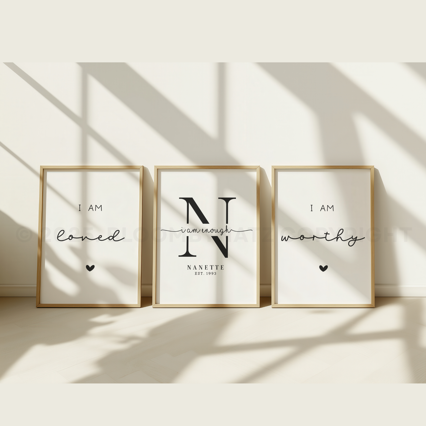Personalized Affirmation Wall Art Trio – I Am Loved, I Am Enough, I Am Worthy