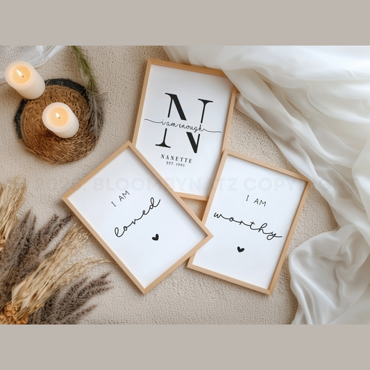 Personalized Affirmation Wall Art Trio – I Am Loved, I Am Enough, I Am Worthy
