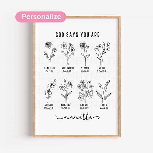 God Says You Are – Personalized Bible Verse Wall Art