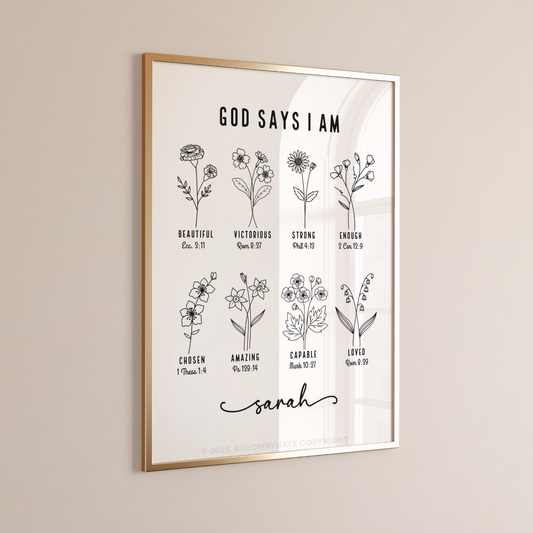 God Says I am – Personalized Bible Verse Wall Art