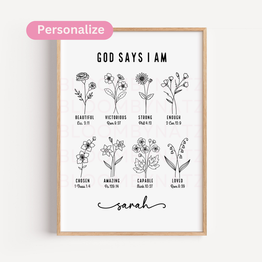 God Says I am – Personalized Bible Verse Wall Art
