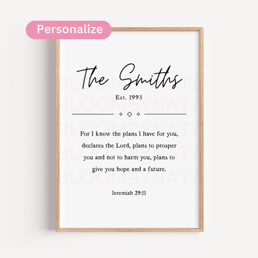 Personalized Family Name Scripture Wall Art – Jeremiah 29:11